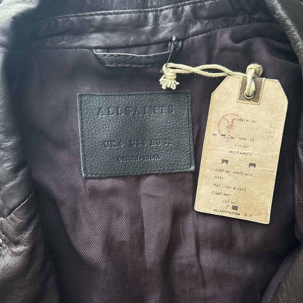 NWT All Saints Bleeker Biker Jacker - Leather - 0 - Brown - Picture 7 of 8